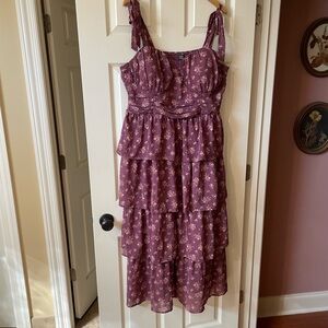 Floral Tie-Shoulder Tiered Midi Dress in Plum Target Wild Fable 1X